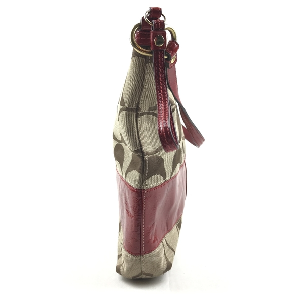 Coach Handbag Red Leather & Tan Canvas - Picture 4 of 5